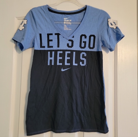 Nike Tops - Nike Two-Tone Carolina Blue and Navy 'LET'S GO HEELS' V-Neck Tee
